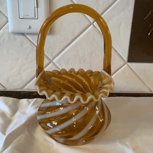 Vintage Fenton glass autumn gold and white basket